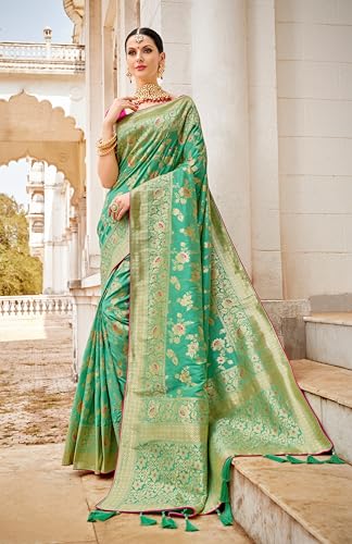 Monjolika Fashion Women's Woven Silk Saree With Blouse Piece (37769_Color_Light Green) - Image 7