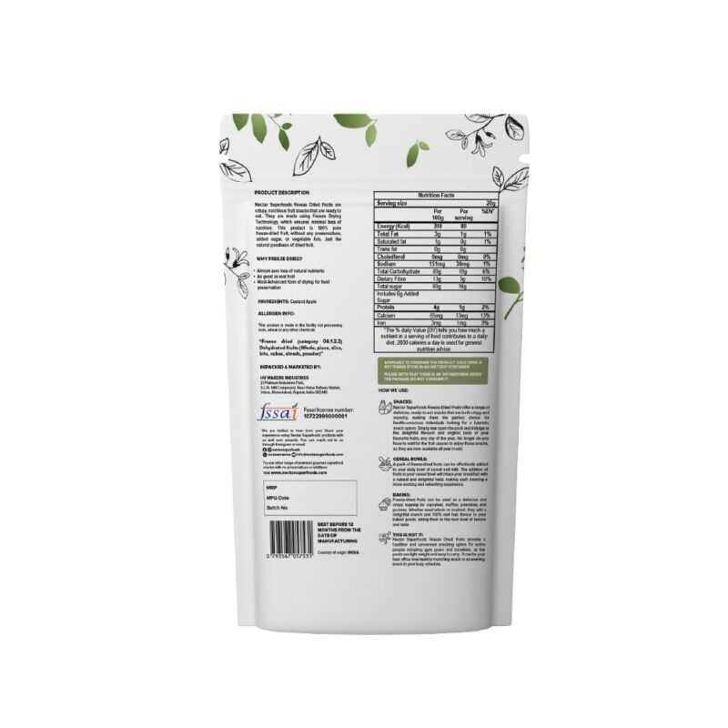 Nectar Superfoods Freeze Dried Custard Apple | No Preservatives, No Added Sugar, Healthy Dried Fruit | 100% Natural, Vegan, Gluten Free Snack for Kids and Adults | 20 gram Pouch (PACK OF 1) - Image 8