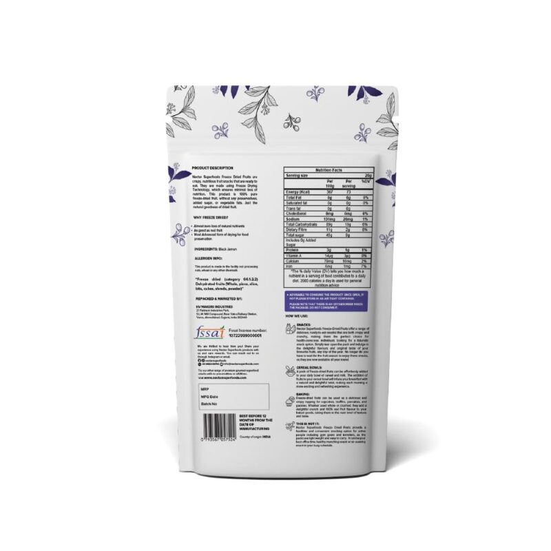 Nectar Superfoods Freeze Dried Black Jamun | No Preservatives, No Added Sugar, Healthy Dried Fruit | 100% Natural, Vegan, Gluten Free Snack for Kids and Adults | 20 gram Pouch (PACK OF 1) - Image 8