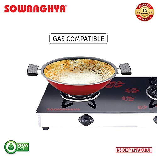 SOWBAGHYA Non Stick Aluminium Deep Appakadai - Red - Appam Maker Non Stick with Lid - Appam Chatty Non Stick - Appachatti - Appam Kadai - Ideal for Indian Cooking (Aluminium, 2.6 mm Thickness) - Image 5