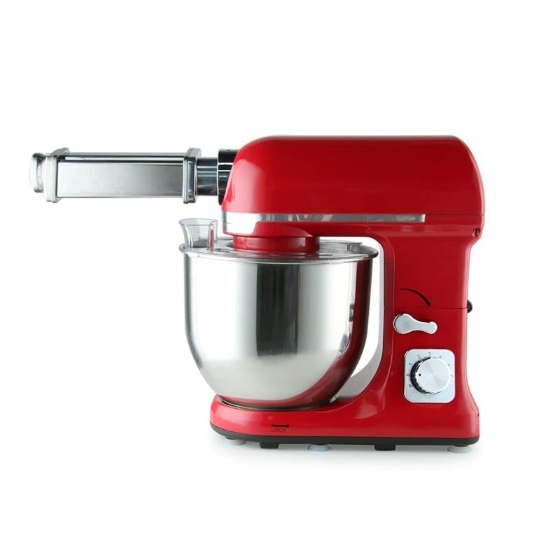 Crimson Edge Die-Cast Metal Stand Kitchen Mixer & Beater with free attachments | 5.7L SS Bowl | 1000W motor | 6 Speed Setting | Whisking Cone, Mixing Beater & Dough Hook attachments | 3 Yrs warranty | Red - Image 3