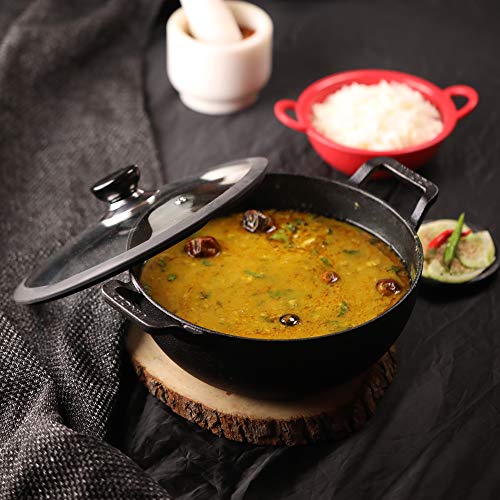 Vinod Legacy Pre-Seasoned Cast Iron Kadai with Lid 4.3 L Capacity (26 cm Diameter) - Induction and Gas Stove Friendly, Black - Image 10