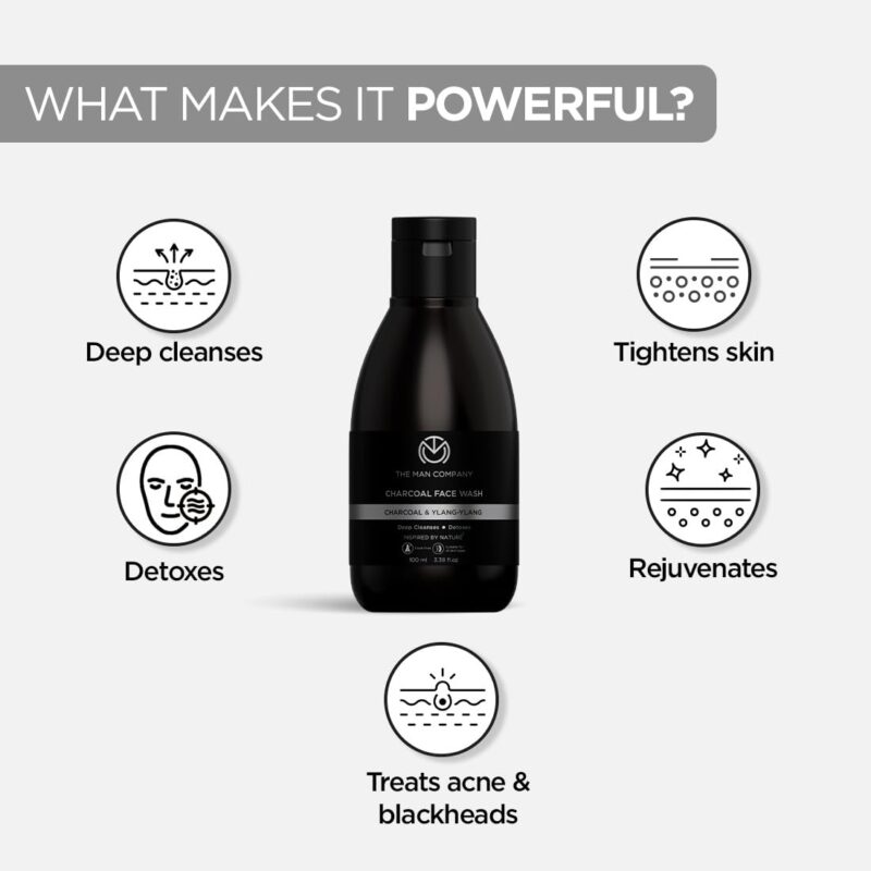 The Man Company Activated Charcoal Face Wash for Men - 100ml | Exfoliating & Brightening Cleanser | Enriched with Ylang Ylang & Argan Essential Oils | Anti Pollution Acne Oil Control | Deep Cleansing | Blackheads Removal - Image 5
