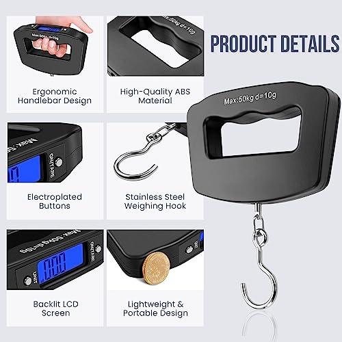 TRIDEO 15 YEARS WARRANTY Electronic Portable Digital LED Screen Luggage Weighing Scale|Baggage Weight Scale|with Hook for Travel, Fish Weighing, Black - Image 7