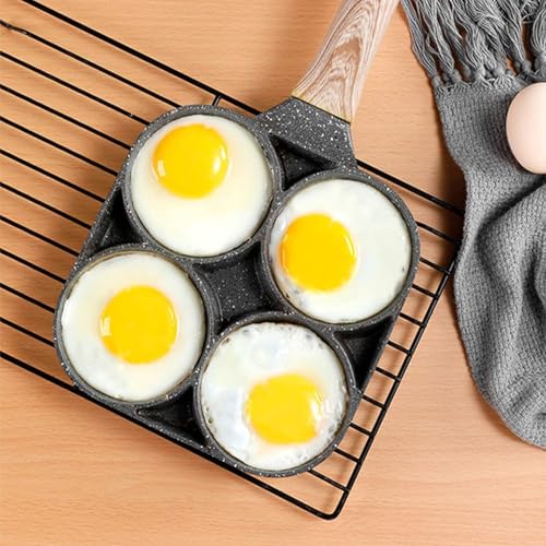 Dream Corporate World 4 Cups Egg Pan Omelette Pan Frying Pan Egg Frying Pan 4 Cup Crepe Pan Granite Egg Cooker Breakfast Pancakes Pan Suitable for Gas Stove & Induction Cookware (Wood Grain Handle) - Image 9
