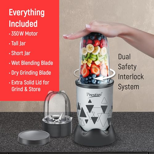 Prestige Iris Nutri-Mix 350W Mixer Grinder with 2 Multipurpose Jars|Compact Design|Dual Safety Inter-Lock System|Extra Lids for Storage|Back & Grey - Image 3