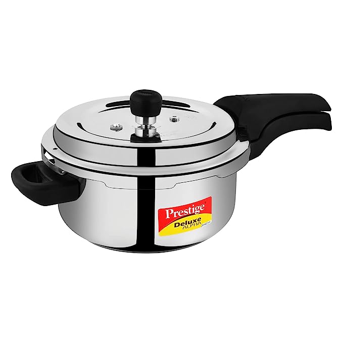 Prestige Deluxe Alpha Svachh Stainless Steel Spillage Control Outer Lid Pressure Cooker, 3 L (Silver)