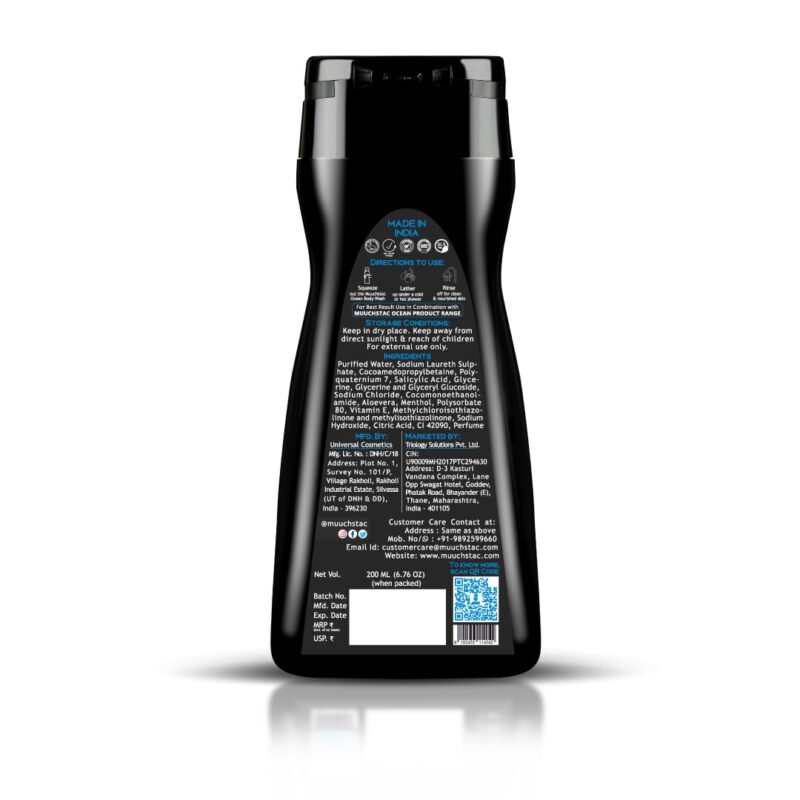 Muuchstac Ocean 3-in-1 Body Wash for Men | Clear Skin, Controls Sweat, Fights Body Acne & Bad Odour, Shower Gel for Long-Lasting Fresh | 200 ml - Image 2