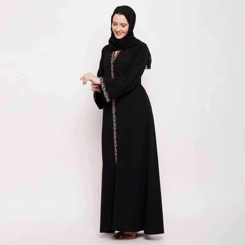 Nabia Women Black Solid Nida Matte Fabric Abaya Burqa - Image 7