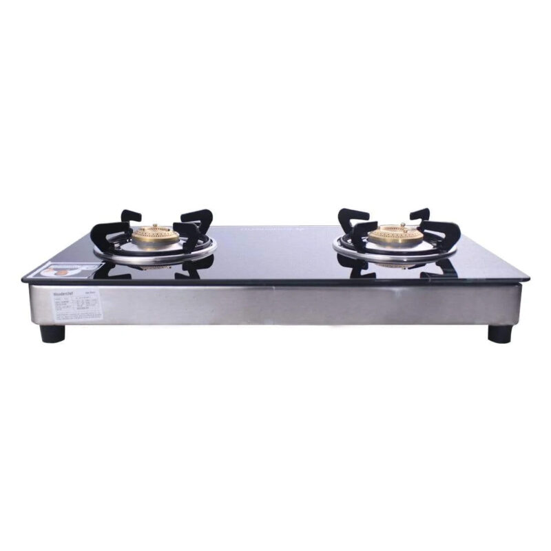 Ruby 2 Burner Glass Cooktop,  Black 7mm Toughened Glass with 1 Year Warranty, Ergonomic Knobs, Efficient Brass Burners, Stainless-steel Spill Tray, Manual Ignition - Image 4