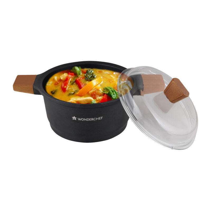 Caesar Non-Stick Casserole with Lid, German Beechwood Handle, Pure Grade Aluminium, Induction Bottom, 5 mm, Black,  5 Years Warranty - Image 2