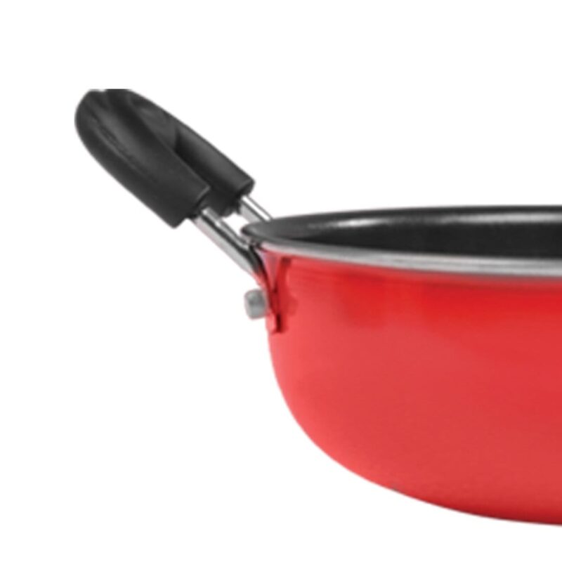 Little Samson Bachelor Non-stick Cookware Set, 3Pc (Wok, Sauce Pan, Fry Pan), Induction Friendly, Soft Touch Handle, Steel, 2 Years Warranty, Red - Image 8