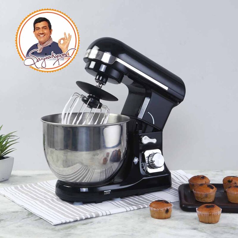Crimson Edge Die-Cast Metal Kitchen Stand Mixer and Beater with 6 Speed Settings | 1000W Powerful Copper Motor | 5L SS Bowl | Whisking Cone, Mixing Beater, Dough Hook Attachments & Splash Guard | Home Cooks & Professional Bakers | 3 Year Warranty | Black - Image 4