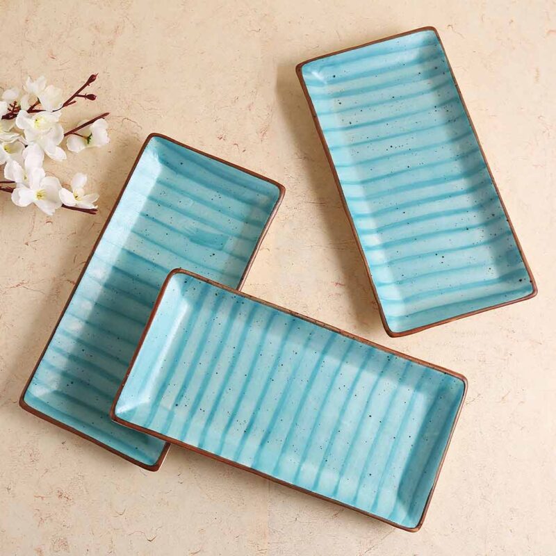 Teramo Stoneware Rectangular Platter 12" x 6" - Blue - Image 4