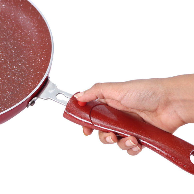 Ruby Plus Cookware Set, 4pc (Dosa Tawa, Fry Pan, Kadhai with Lid), Induction Friendly, Virgin Aluminum, PFOA/Heavy metal free, 2 Years Warranty, Dark Red - Image 4