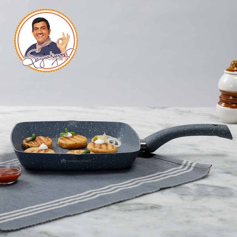 Granite Non-Stick 24cm Grill Pan | Soft-Touch Handles | Virgin Aluminium | PFOA and Heavy Metals Free | 3.5mm Thickness | 1.8 litres | 2 Year Warranty | Grey - Image 2