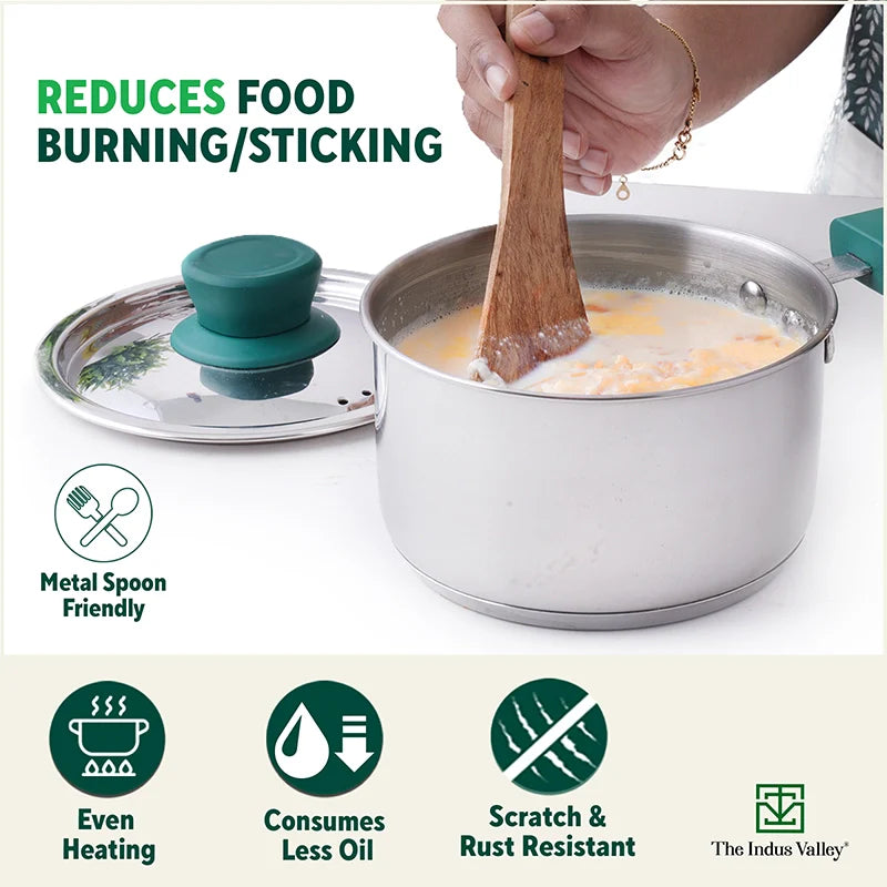 Tri-Steel Stainless Steel Tea/Milk Pan+ Lid, Premium Quality, Tri-ply (3 Layer) Bottom, Soft-touch Handle, 100% Toxin-free, Non-stick, Induction & Gas, 1/1.5 L, 14.9/16.9 cm - Image 6