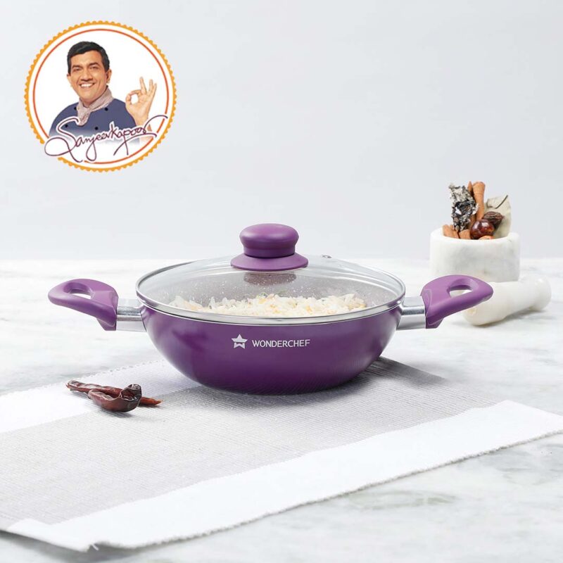 Royal Velvet 20 cm Non-Stick Kadhai with Lid and Induction Bottom | Soft-Touch Handle | Virgin Grade Aluminium | PFOA and Heavy Metals Free | 3 mm thick | 1.4 litres | 2 Years Warranty | Purple - Image 4