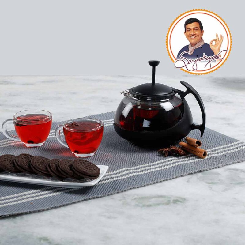 Piccolo Glass Tea Infuser with Plunger, 750ml, Black, Stainless Steel Mesh Filter - Image 3