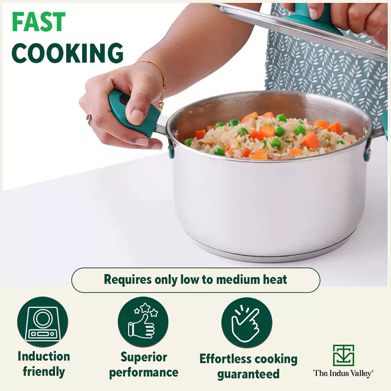 Tri-Steel Stainless Steel Biryani Pot+ Lid, Premium Quality, Tri-ply (3 Layer) Bottom, Soft-touch Handles, 100% Toxin-free, Non-stick, Induction & Gas, 1.5/2 L, 16.9/19 cm - Image 6