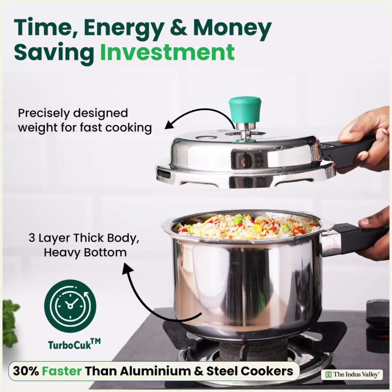 RapidCuk Tri-ply Stainless Steel Pressure Cooker, Premium Quality, 3 Layer Thick Body, Heavy Bottom, 100% Safe, ISI Certified, 5 Yr Warranty, Induction & Gas, 2/3/5L - Image 6