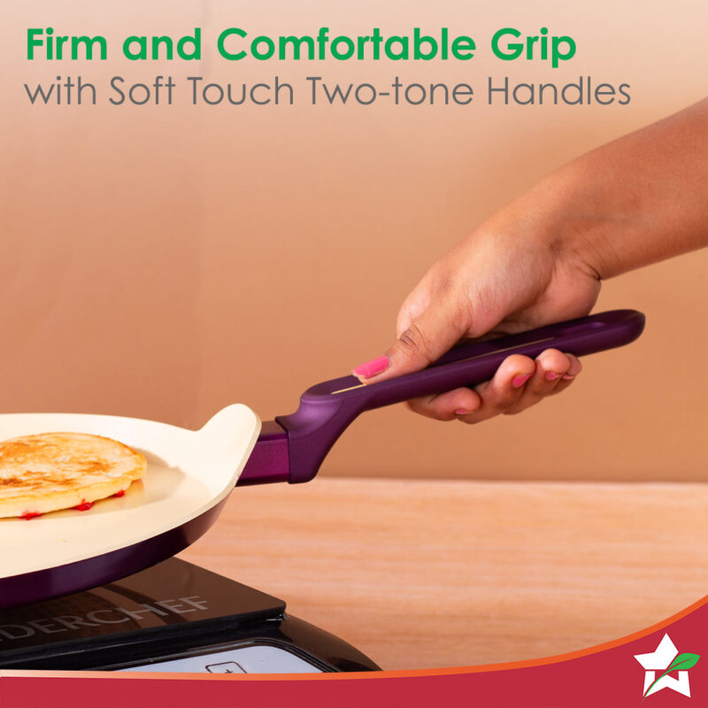 Bellagio Dosa Tawa | 28 cm | Non-Stick Ceramic Coating | Non-Toxic | Pure Aluminium | PFAS and PFOA Free | 3mm Thickness | Two-Tone Soft-Touch Handle | Firm Grip | 2 Years Warranty - Image 4
