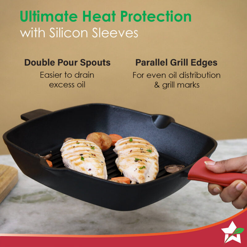 Forza Cast-iron 26 cm Grill Pan, Pre-Seasoned Cookware, Induction Friendly, 3.8 mm - Image 5