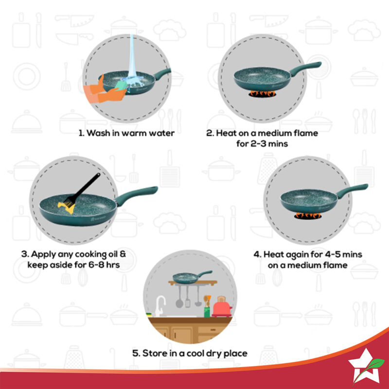 Royal Velvet Non-stick Cookware Set, 5Pc (Fry Pan with Lid, Wok, Dosa Tawa, Mini Fry Pan) Induction bottom, Soft-touch handles, Virgin Grade Aluminium, PFOA/Heavy Metals Free, 2 Years Warranty, Olive Green - Image 4