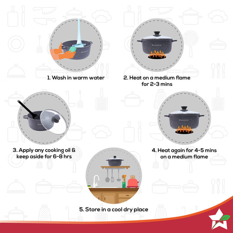 Granite Die-Cast Non-stick Casserole Set, 6Pc (16cm, 20cm, 24cm) Induction Bottom, Soft-touch Handles, Virgin Grade Aluminium, PFOA/Heavy metals free, 3.5mm, 2 years warranty, Black - Image 4