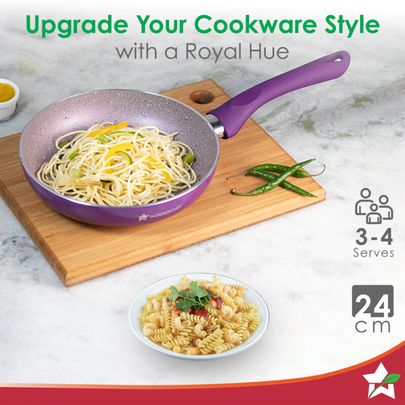 Royal Velvet Non-stick 24cm Fry pan I Induction Ready | Soft-touch handles |Non – Toxic I Virgin Aluminium| 3 mm thick | 1.8 litres | 2 year warranty | Purple - Image 4