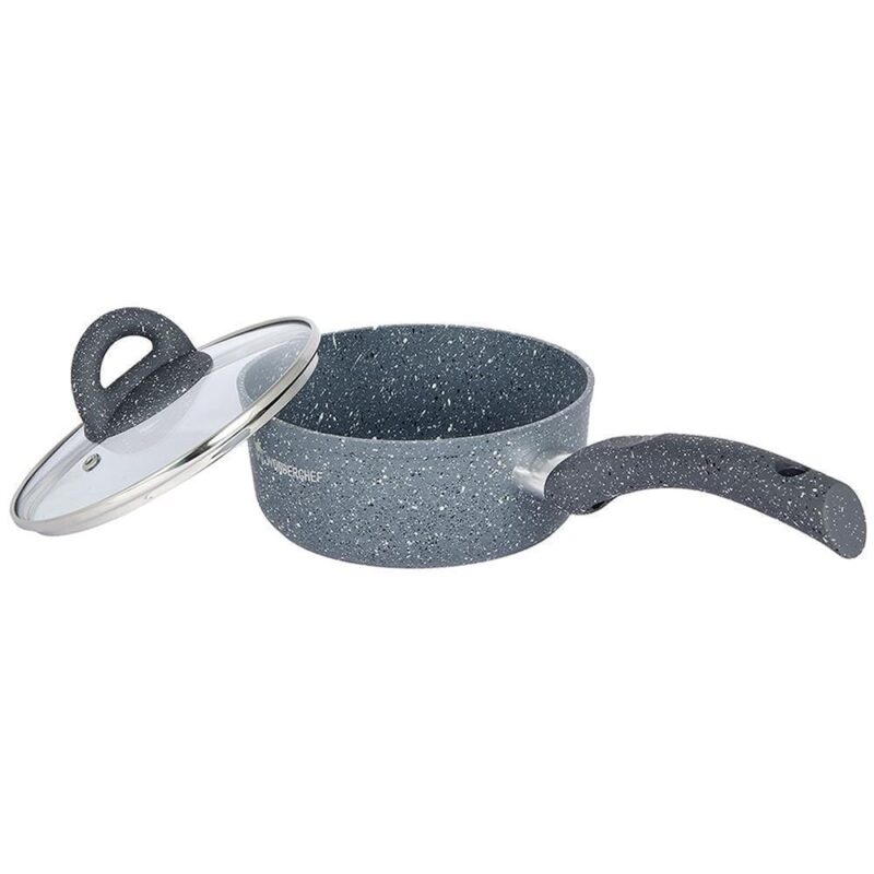 Granite 18 cm Non-Stick Sauce Pan | Induction Bottom | Soft-Touch Handles | Virgin Grade Aluminium | PFOA and Heavy Metals Free | 3.5mm | Non Stick Sauce Pan | 1.8 litres | 2 Years Warranty | Grey - Image 3