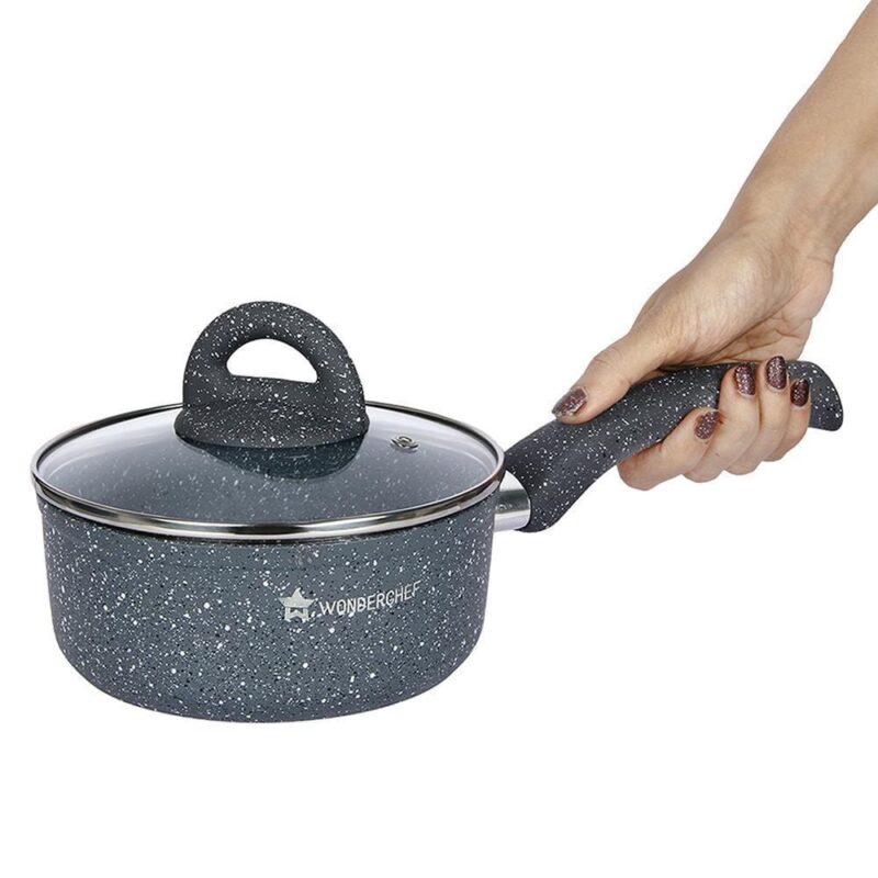 Granite 18 cm Non-Stick Sauce Pan | Induction Bottom | Soft-Touch Handles | Virgin Grade Aluminium | PFOA and Heavy Metals Free | 3.5mm | Non Stick Sauce Pan | 1.8 litres | 2 Years Warranty | Grey - Image 7