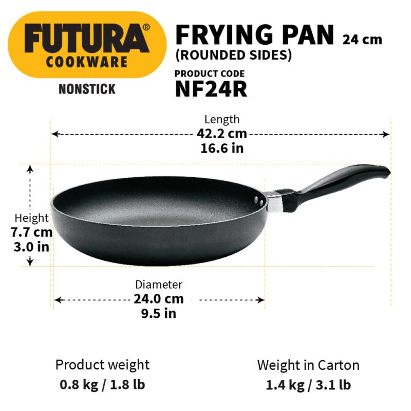 Hawkins Futura 24 cm Frying Pan, Non Stick Fry Pan, Rounded Side Frypan for Easy Stirring, Black (NF24R) - Image 6