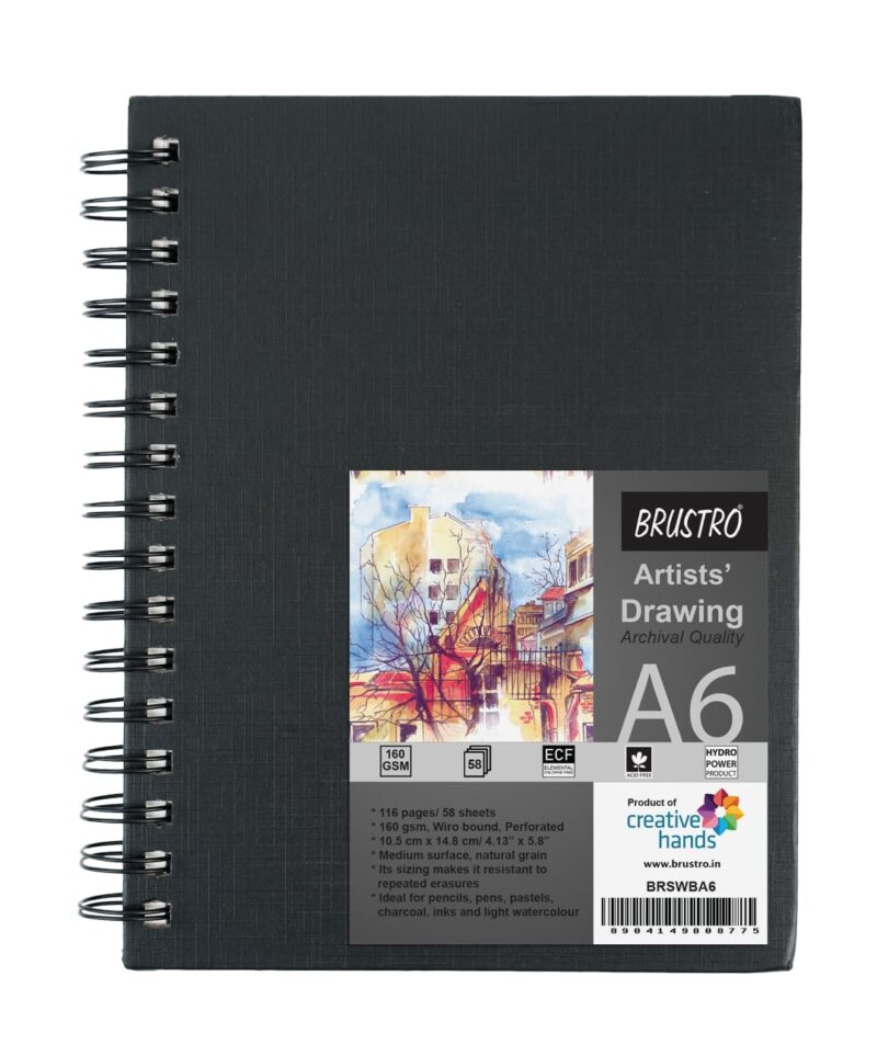 Brustro Artists Wiro Bound Sketchbook, A6 (Small 105 x 148 mm) Size, 116 Pages, 160 GSM (Acid Free) - Image 3