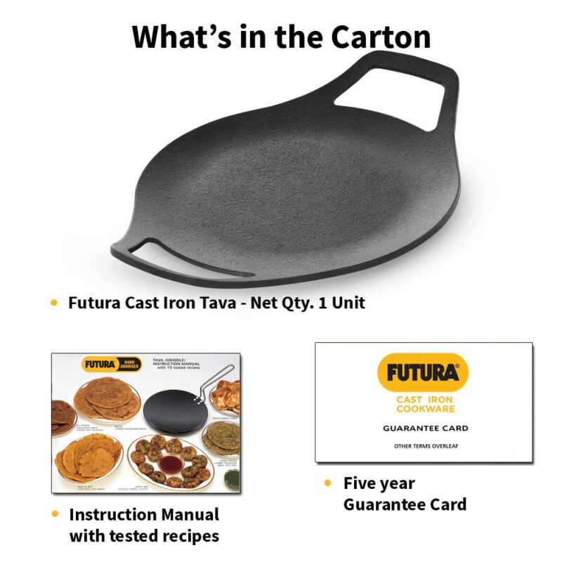 Hawkins Futura 24 cm Cast Iron Tava, Cast Iron Tawa for Roti, Cast Iron Cookware for Kitchen, Black (CIT24) - Image 2