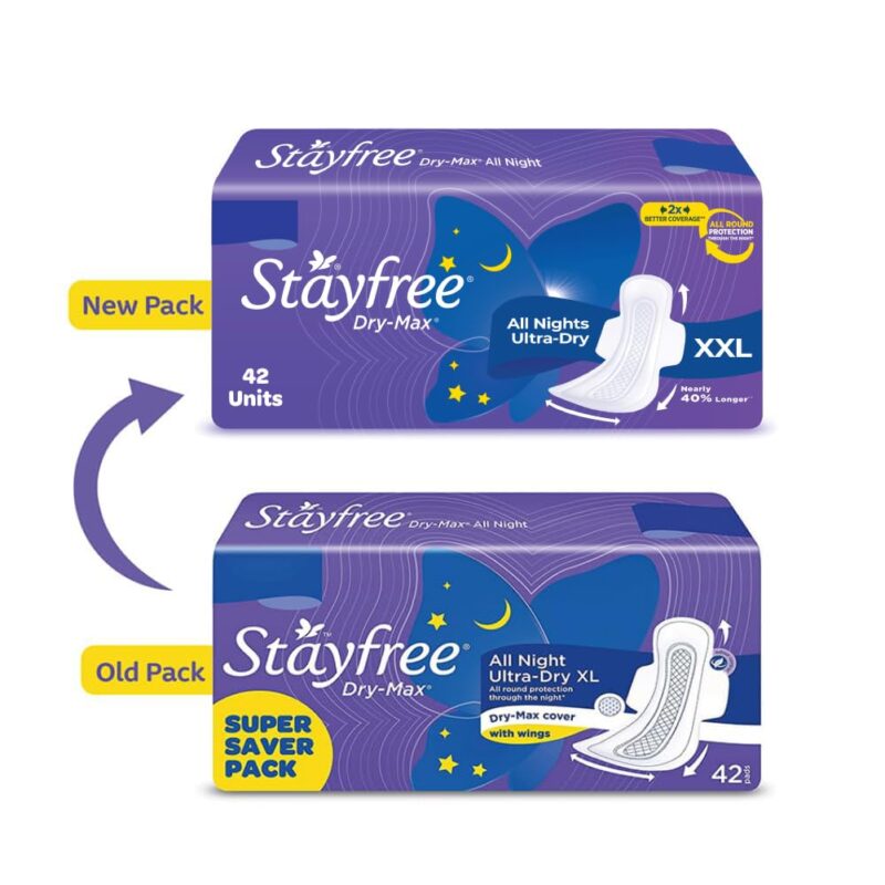 Stayfree Dry Max XXL | 42 Pads | All Night XXL Dry Cover Sanitary Pads for Women | Convert Heavy flow into Gel | Odour Control | Absorbs 2x more with wider back | Superior Dry feel | Ultra Thin Pads | - Image 6