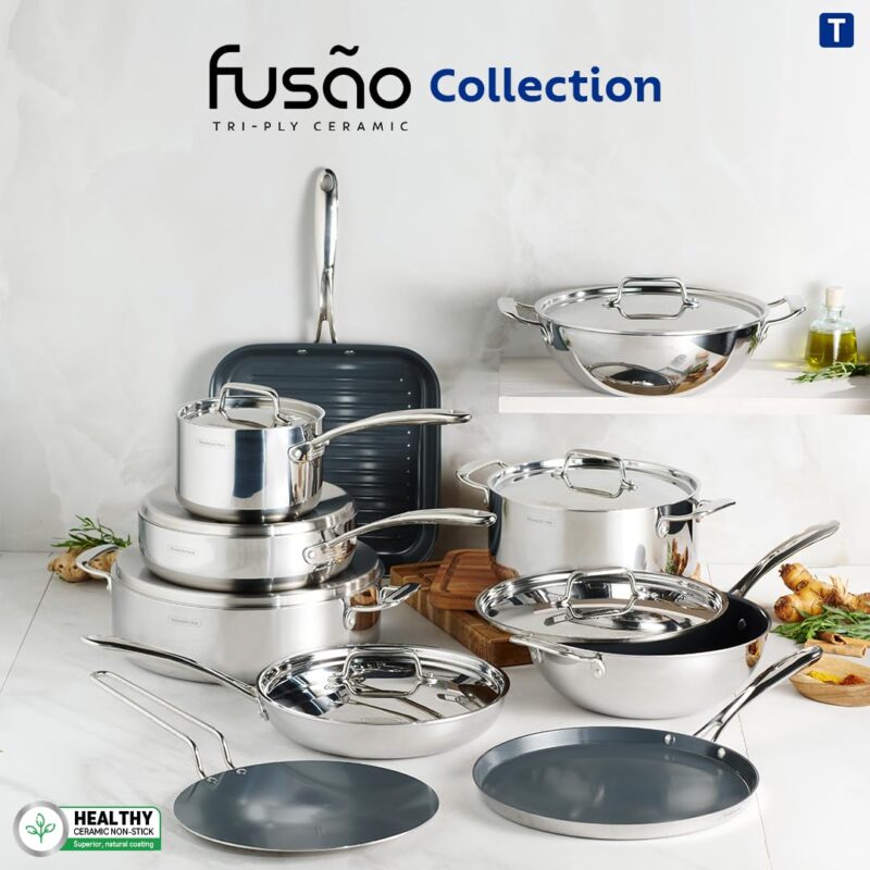 TRAMONTINA Fusao Healthy Triply Ceramic 28cm Dosa Tawa 4mm Thick | Non Toxic (PFAS/PTFE/PFOA Free)| Uttapam Tawa |Roti Tawa |Parantha | Induction Friendly |Stay Cool Handle I 10 Year Warranty* - Image 2