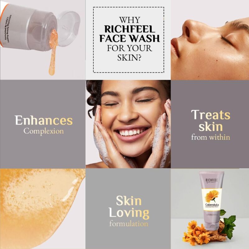 Richfeel Anti Acne Calendula Face Wash | Power of Soothing Calendula Extracts | For Skin prone to Acne & Blemishes | Physician Formulated | Helps Calm & Replenish Skin | 100 g - Image 4