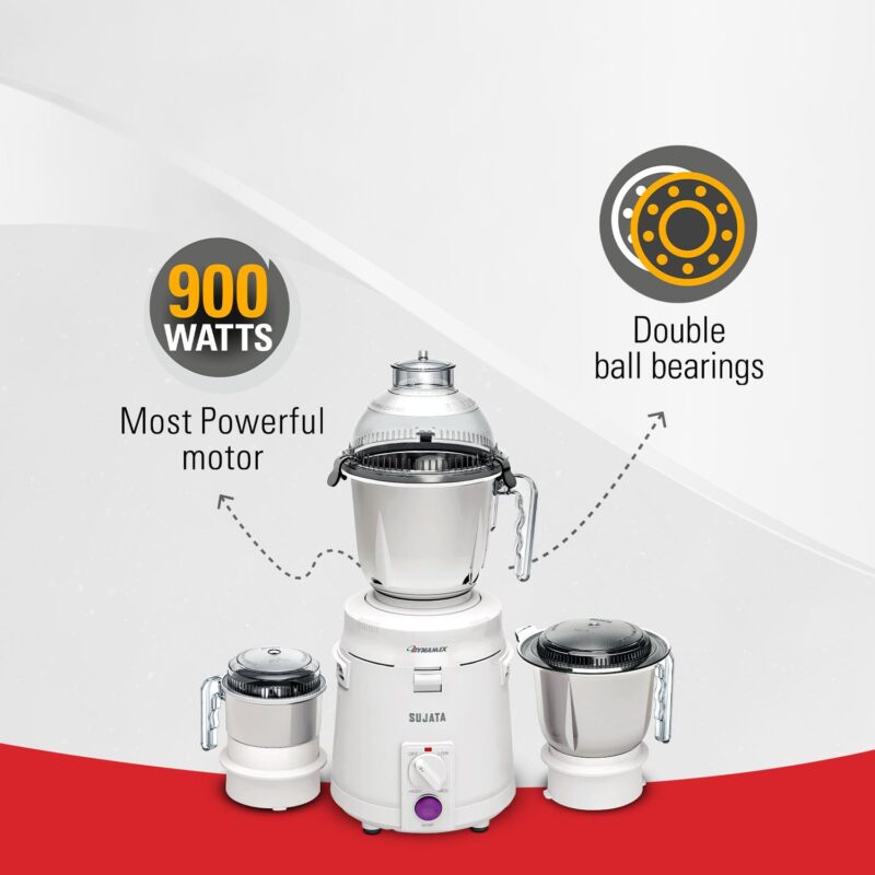 Sujata Dynamix 900 Watts Mixer Grinder | 22000 Rotations Per Min | 90 Minutes Continuous Running | 3 Versatile Jars 1500 ml, 1000 ml and 400 ml - Image 5