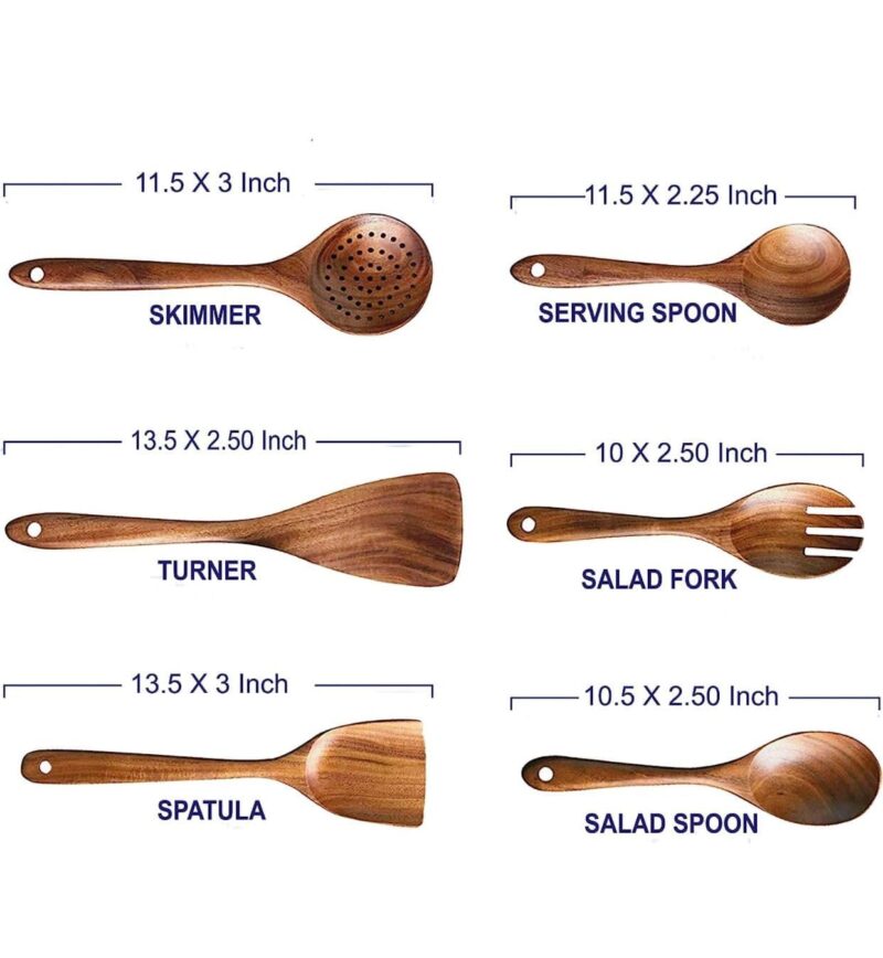 Uttam Essentials Wooden Cooking Utensil Set Non-Stick Pan Kitchen Tool Wooden Cooking Spoons and Spatulas Wooden Spoons for Cooking Salad Fork Cooking Spoon (Set of 6) - Image 4