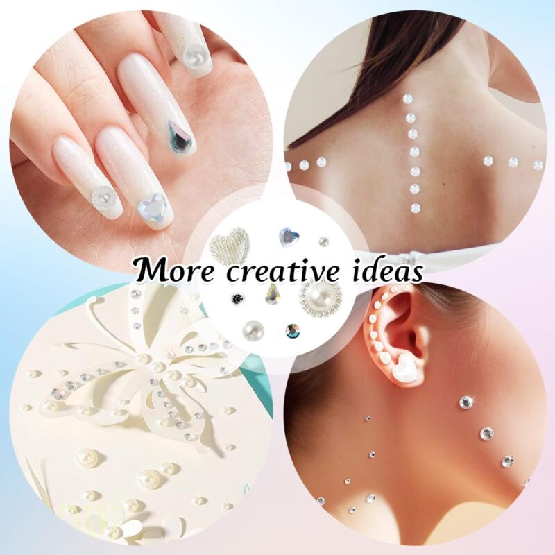 MAYCREATE® Face Rhinestones for Makeup, 1013pcs Self Adhesive Face Gems Jewels Kit, Pearls Rhinestone Stickers, Raindrop Heart Face Crystal Stone with Tweezer for DIY Crafts (Assorted Sizes & Shapes) - Image 3