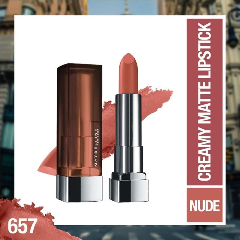 Maybelline New York Matte Lipstick, Intense Colour, Keeps Lips Moisturised, 657 Nude Nuance, Color Sensational Creamy Matte Lipstick, 3.9g - Image 9
