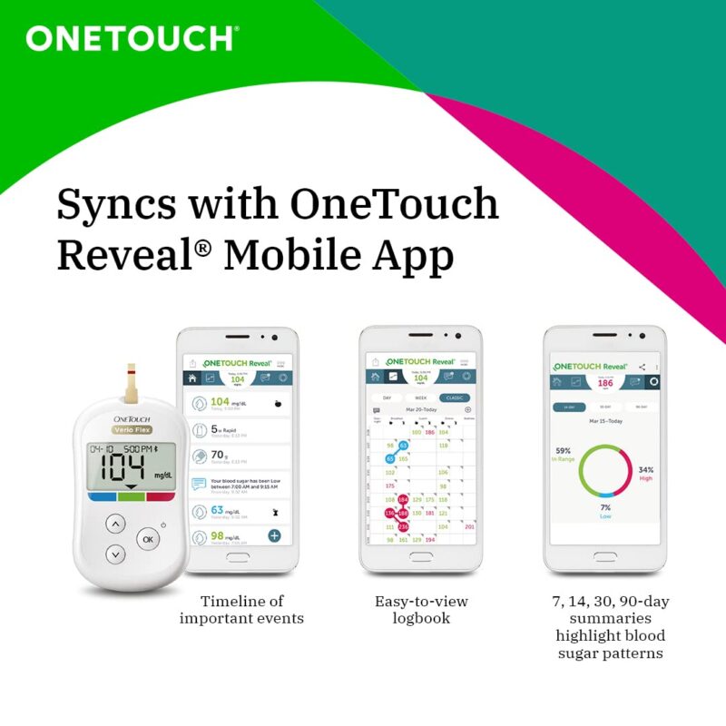 OneTouch Verio Flex glucometer with 50 Test Strips & 50 additional lancets (total 60 sterile lancets) | Sync your results with OneTouch Reveal mobile app| Simple & accurate testing of blood sugar - Image 5
