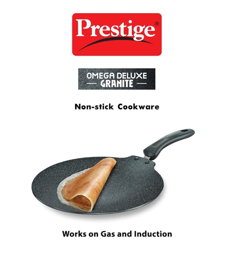 Prestige Omega Deluxe Granite Flat Dosa Tawa | Black | 28 cm |Non-Stick | Induction Base | Dishwasher Safe | PFOA Free | Metal Spoon Friendly - Image 3
