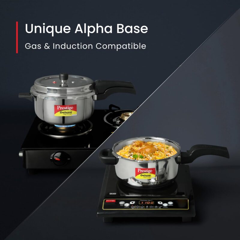Prestige 3L Svachh Deluxe Alpha stainless steel Pressure Cooker|Outer lid|3-4 personsl|Deep lid for spillage control|Gas & induction compatible|Controlled GasketRelease System|Silver|10 years warranty - Image 3
