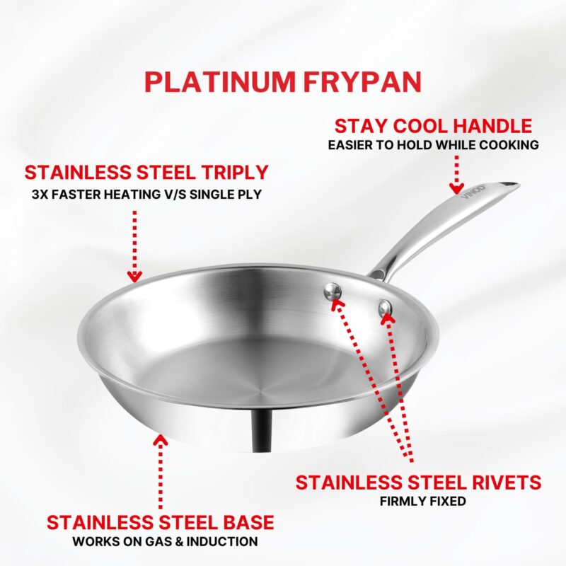 Vinod Platinum Triply Stainless Steel Frypan 20 cm | 2.5 mm Thick | Steel Pan | Scratch Resistant | 5 Year Warranty | Induction & Gas Friendly, Heavy Bottom - Image 4
