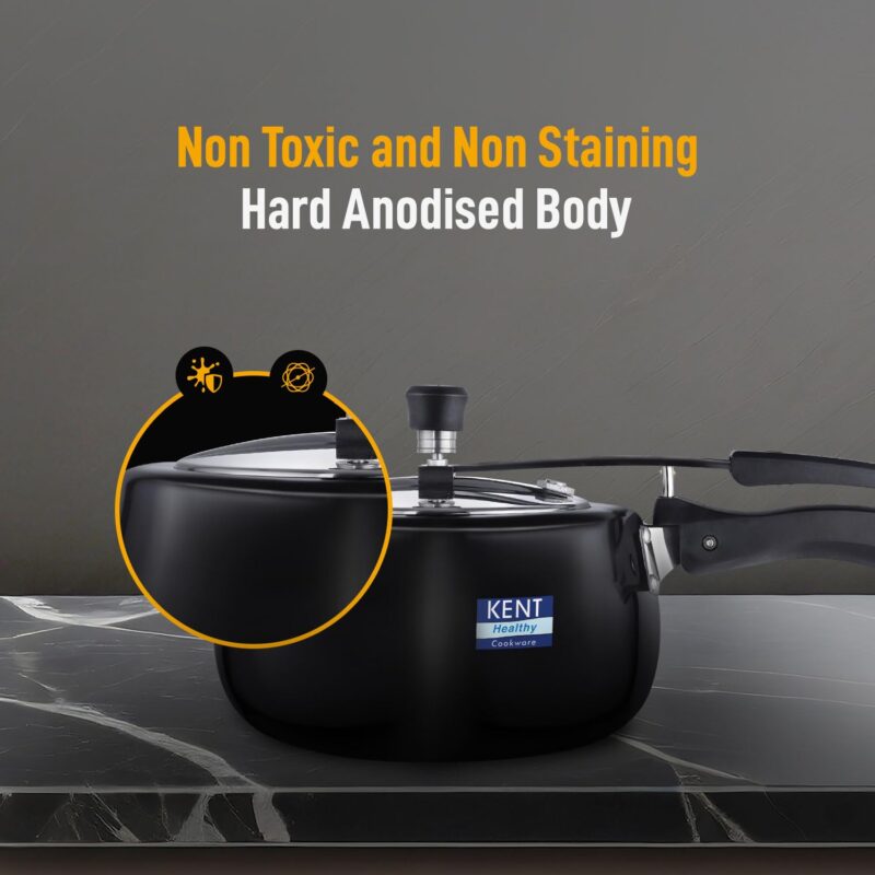 KENT Hard Anodised Cooker With Ss Inner Lid | 3 Litre | Suitable For Induction | 5 Years Warranty | Black - Image 4