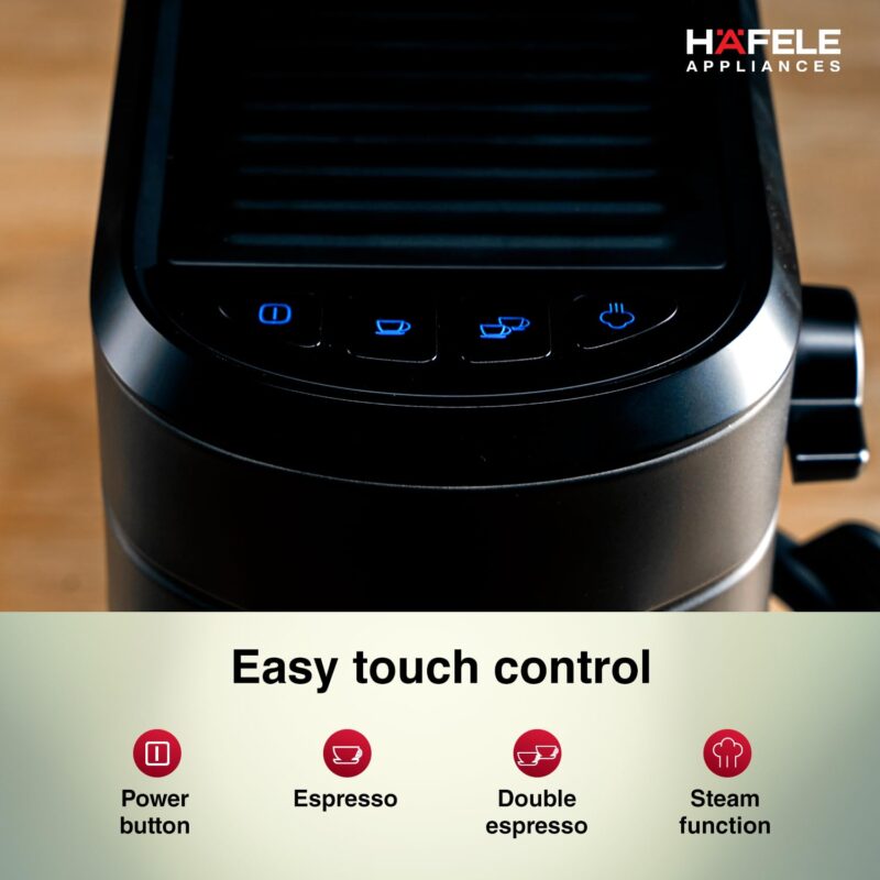 Hafele U-Kaffee Espresso Coffee Machine, 15-Bar Pressure, Removable Water Tank (1L), Single/Double Espresso, Cappuccino & Latte, Adjustable Milk Frother, Thermoblock Technology, 1450 W - Image 5