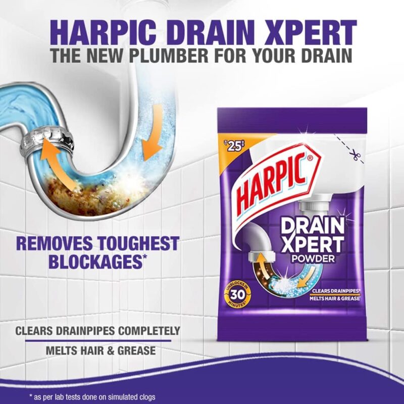 Harpic Disinfectant Bathroom Cleaner Liquid, Lemon - 1L + Harpic Drain Xpert Drain Cleaning Powder (50g x 8) - Image 6