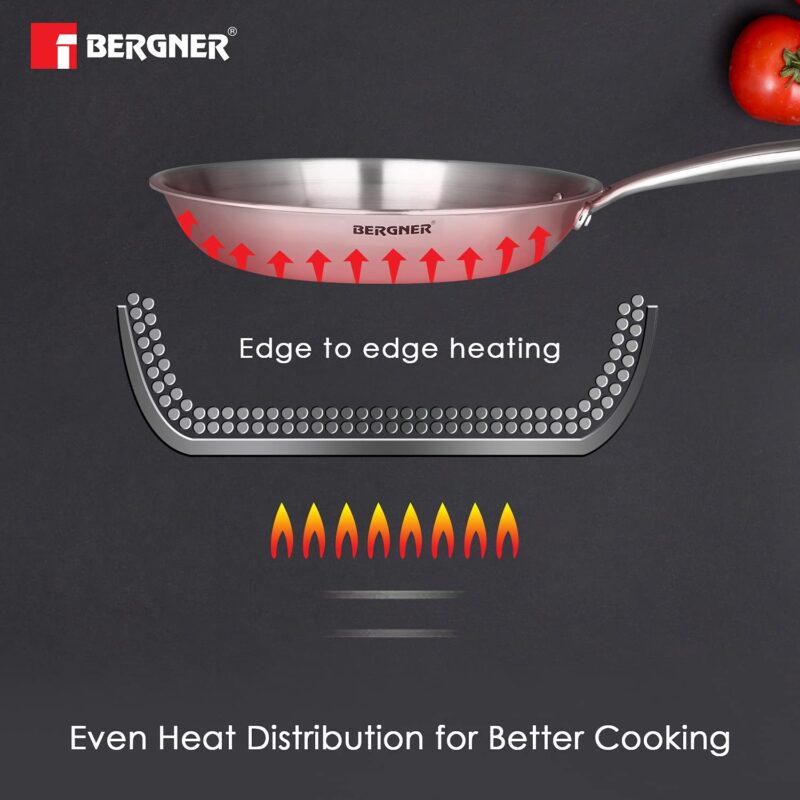 BERGNER Argent TriPly 20 cm Frypan/Steel Pan, Scratch Resistant, for Spice Tempering/Seasoning, Stay Cool Long Handle, Mirror Finish, Induction Ready, 5-Year Warranty by Bergner - Image 9